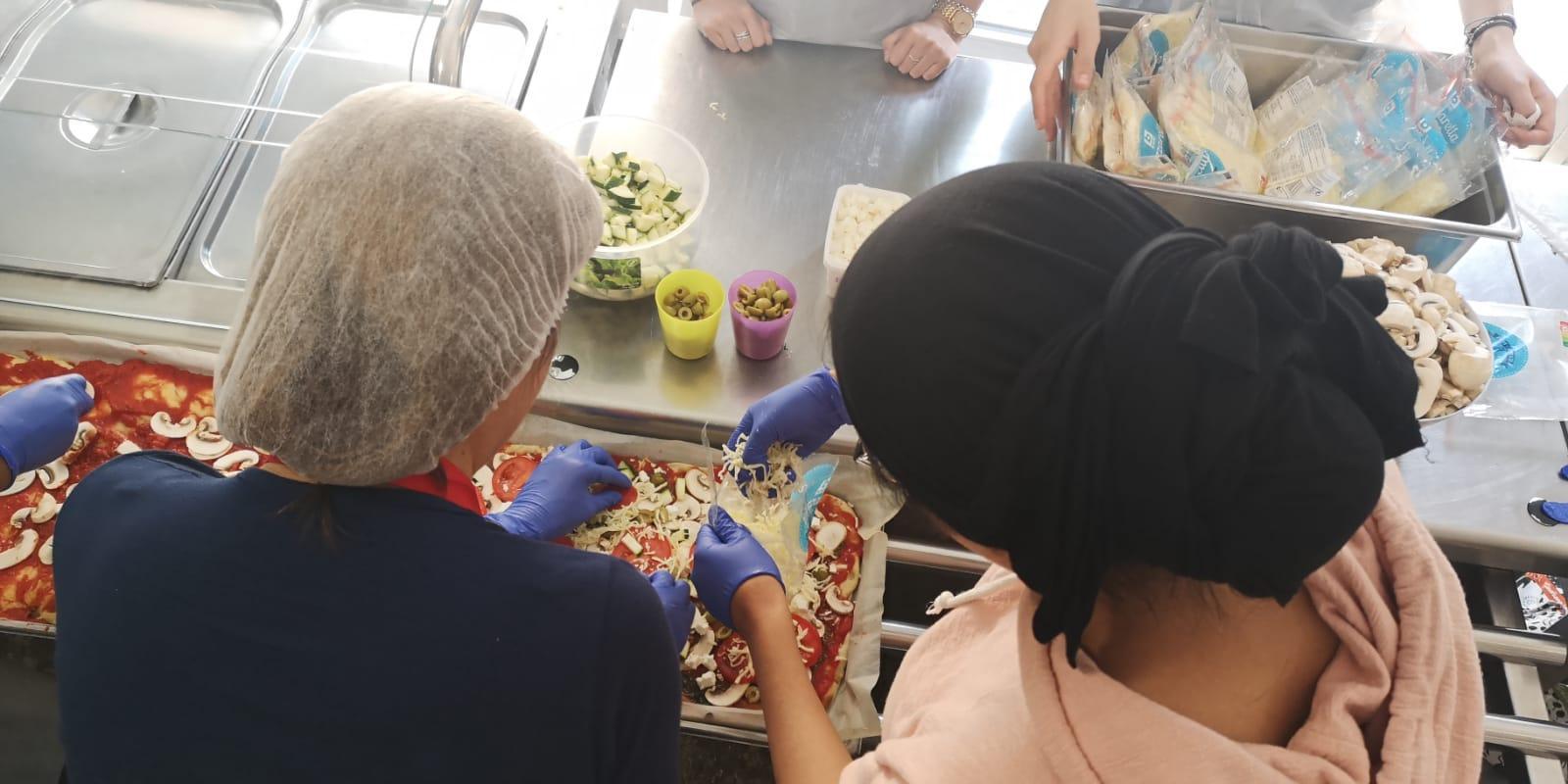 Pizza-making with the women at the Jette centre